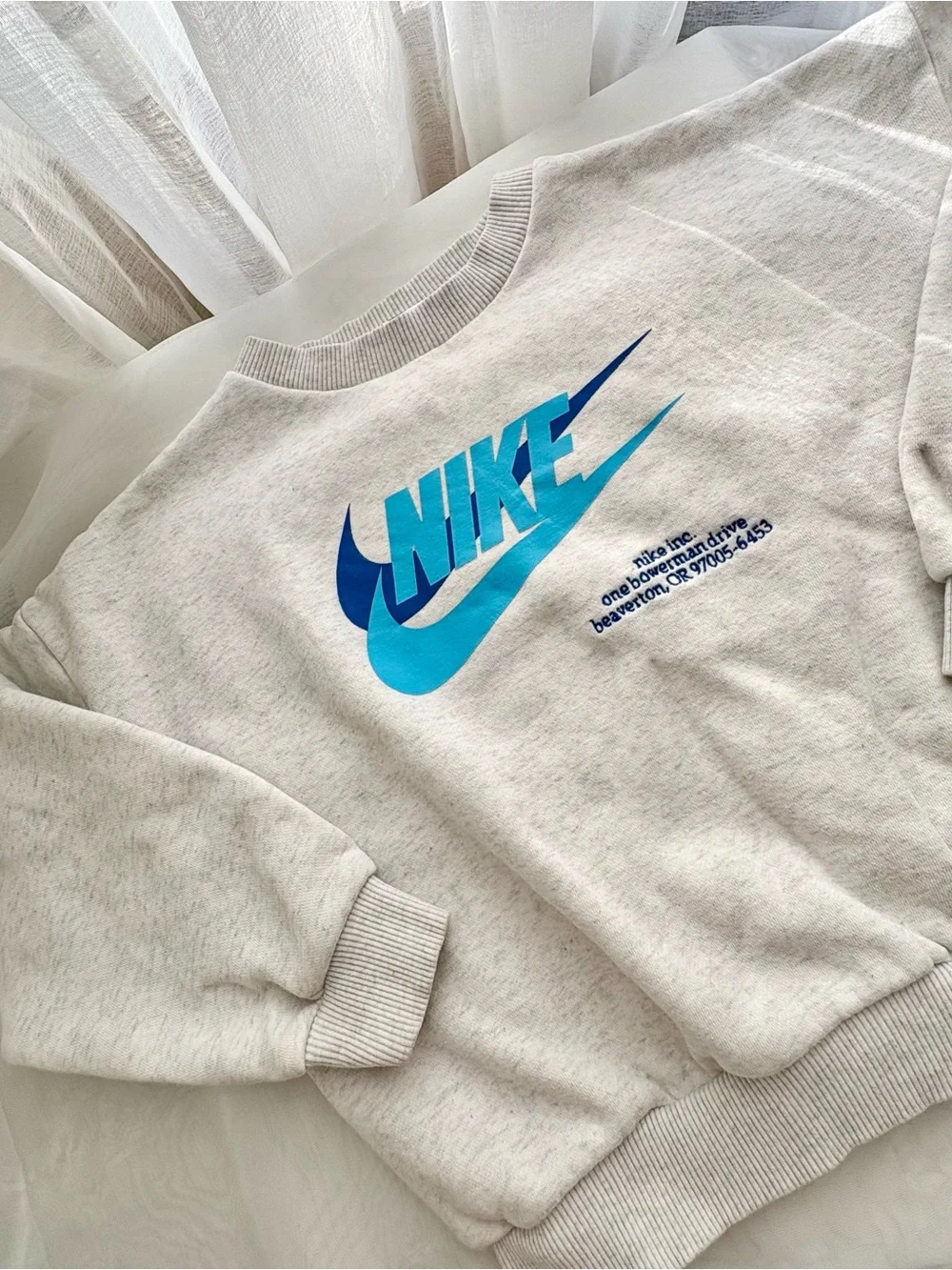 Nike White Crewneck Sweatshirt with Teal Logo - Kids